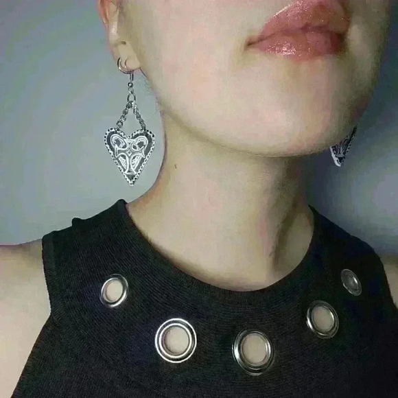 The Craft Witch inspired cross and heart black  and white goth earrings - Picture 4 of 11
